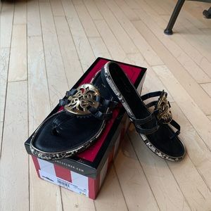 Circus by Sam Edelman Canyon Black Plated with Snakeskin Trim Sandals